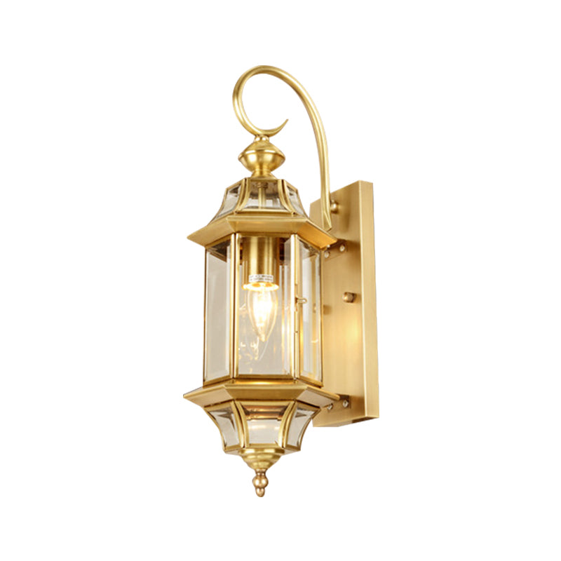 Traditional Gold Metal Wall Lamp With Clear Glass Shade For Living Room