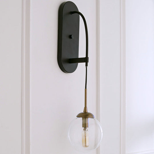 Minimalist Clear Glass Wall Sconce With 1 Light - Black Mounted Fixture