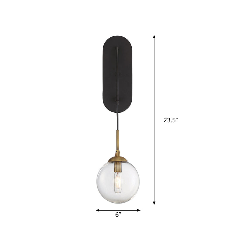 Minimalist Clear Glass Wall Sconce With 1 Light - Black Mounted Fixture