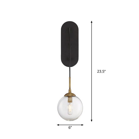 Minimalist Clear Glass Wall Sconce With 1 Light - Black Mounted Fixture