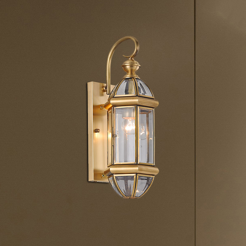 Metal Gold Sconce Light Lantern - Traditional 1-Head Wall Lighting Fixture For Hallway