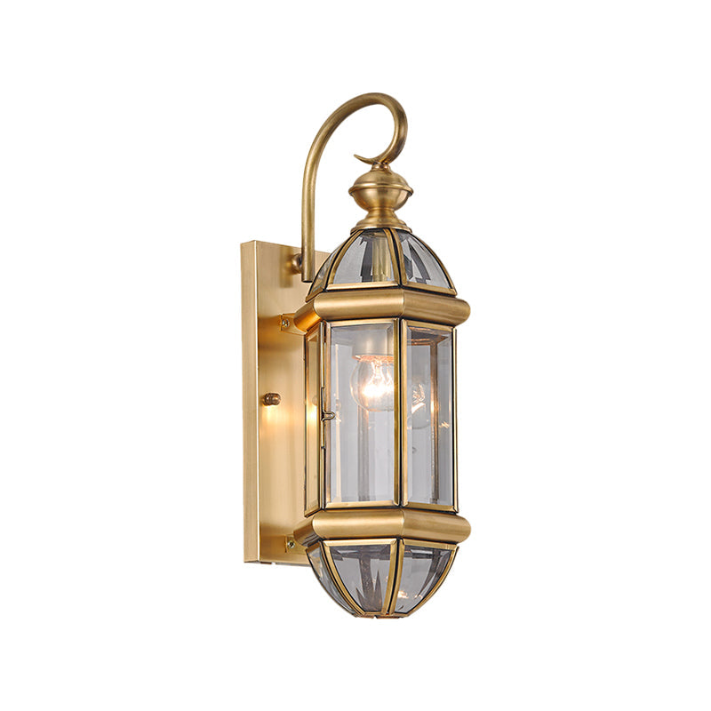 Metal Gold Sconce Light Lantern - Traditional 1-Head Wall Lighting Fixture For Hallway