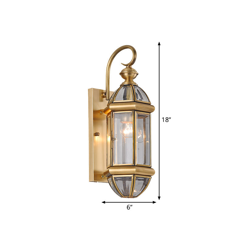 Metal Gold Sconce Light Lantern - Traditional 1-Head Wall Lighting Fixture For Hallway