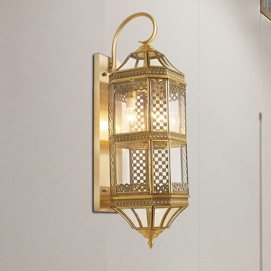 Gold Metal Wall Sconce Light Fixture - Traditional Geometric 3-Bulb Lamp For Foyer