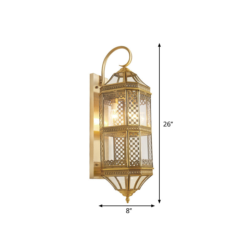 Gold Metal Wall Sconce Light Fixture - Traditional Geometric 3-Bulb Lamp For Foyer