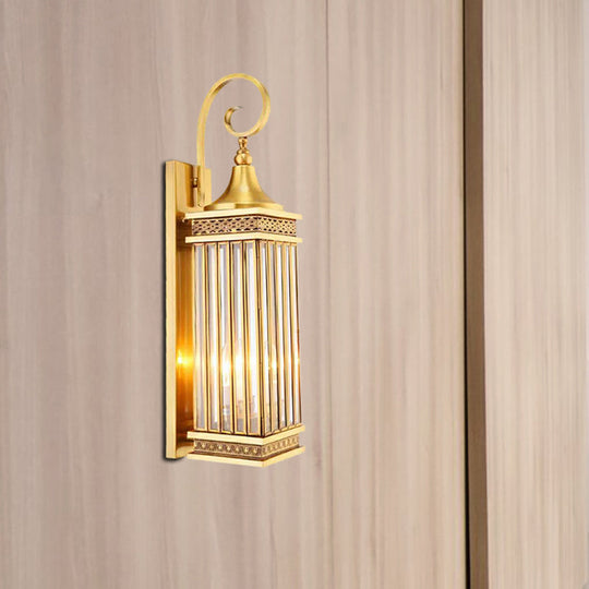 Gold 3-Bulb Rectangle Sconce For Bedroom Wall Lighting