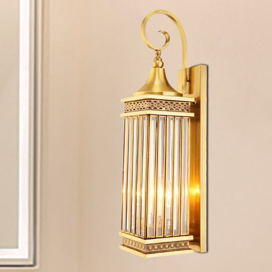 Gold 3-Bulb Rectangle Sconce For Bedroom Wall Lighting