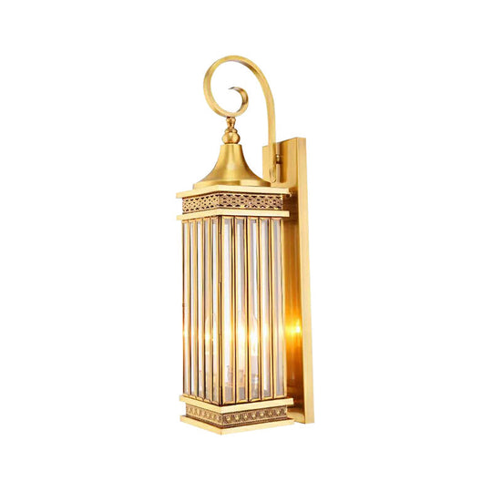 Gold 3-Bulb Rectangle Sconce For Bedroom Wall Lighting