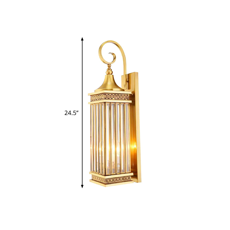 Gold 3-Bulb Rectangle Sconce For Bedroom Wall Lighting