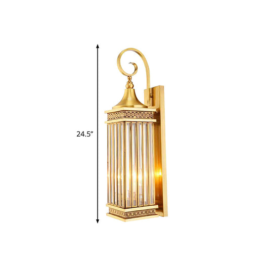 Gold 3-Bulb Rectangle Sconce For Bedroom Wall Lighting