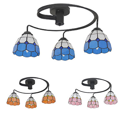 Tiffany Style 3-Light Bowl Semi Flushmount with Stained Glass in Orange/Pink/Blue - Perfect for Living Room