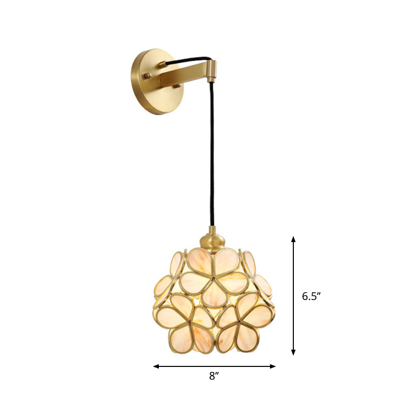 Modernist 1-Bulb Bedside Sconce Light: Brass Floral Ball Wall Lamp With Glass Shades