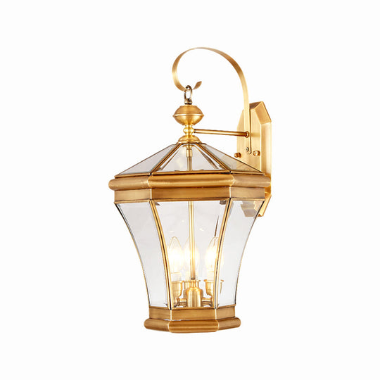 3-Head Traditional Gold Metal Lantern Wall Sconce Lighting For Stairs