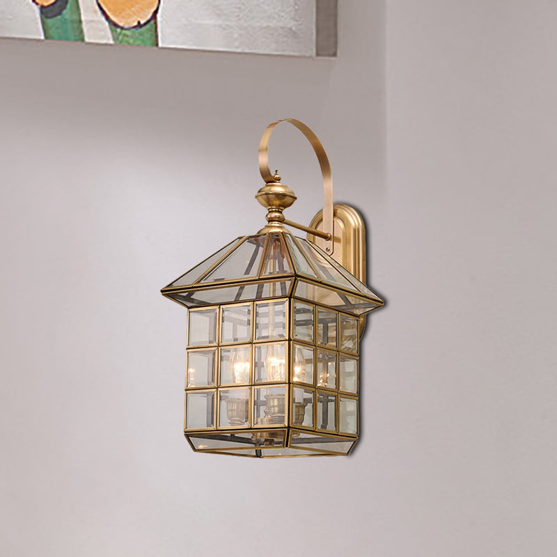 Brass Geometric Sconce: Traditional 3-Bulb Wall Lamp For Living Room