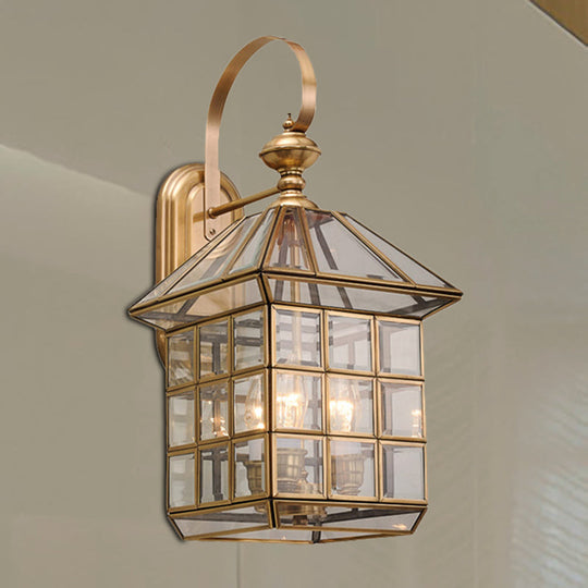 Brass Geometric Sconce: Traditional 3-Bulb Wall Lamp For Living Room