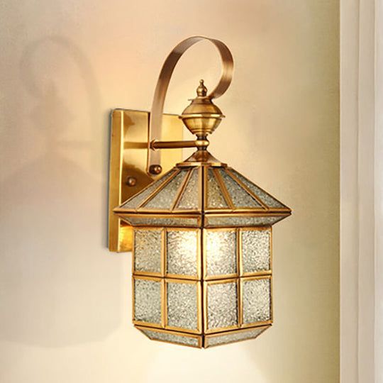 Traditional Gold Metal Wall Sconce - Geometric 1-Head Foyer Light Fixture