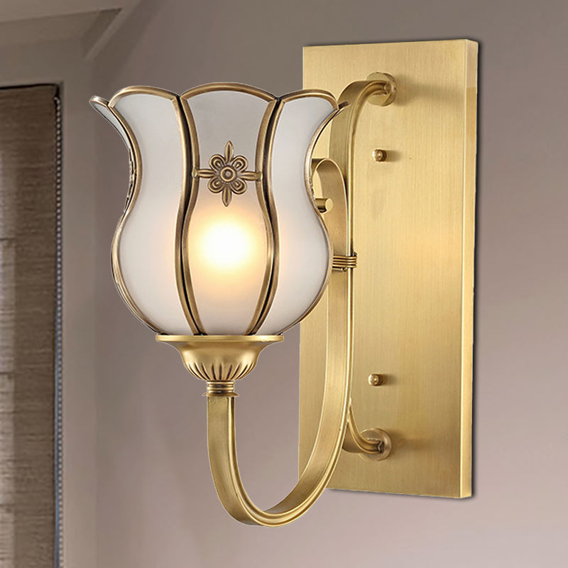 Traditional Brass Wall Sconce With Bevel Glass Shade - 1-Head Metal Light For Living Room