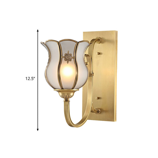 Traditional Brass Wall Sconce With Bevel Glass Shade - 1-Head Metal Light For Living Room