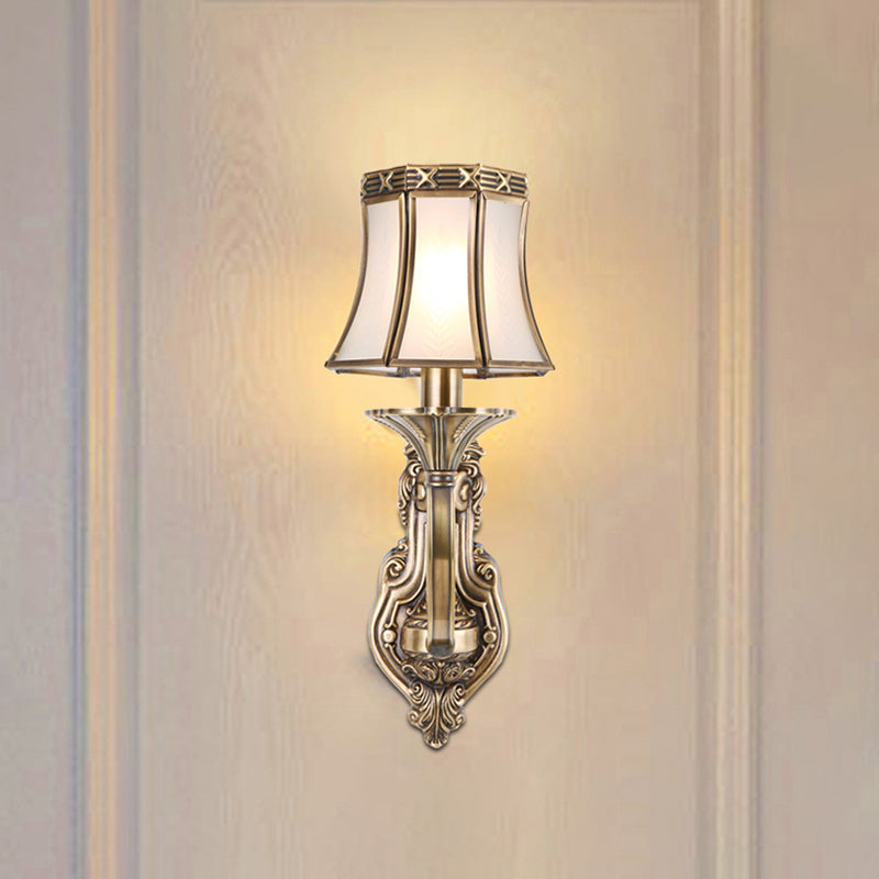 Bell Metal Wall Sconce Traditional 1-Bulb Brass Bathroom Mounted Light Fixture