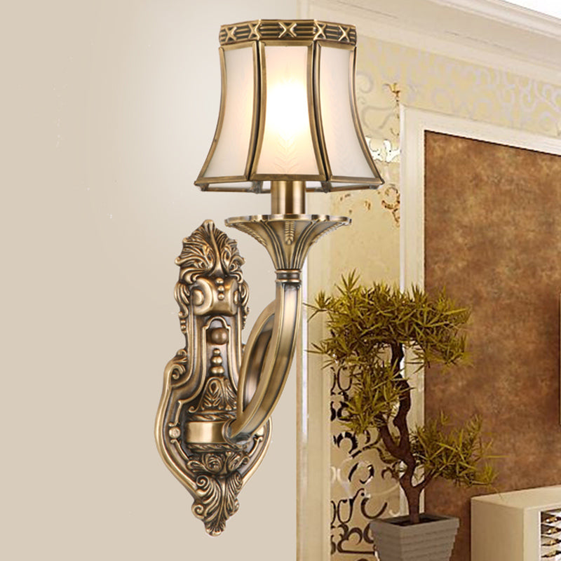 Bell Metal Wall Sconce Traditional 1-Bulb Brass Bathroom Mounted Light Fixture