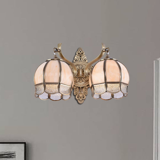 Globe Dining Room Sconce Light - Traditional Metal 2-Bulb Brass Wall Fixture