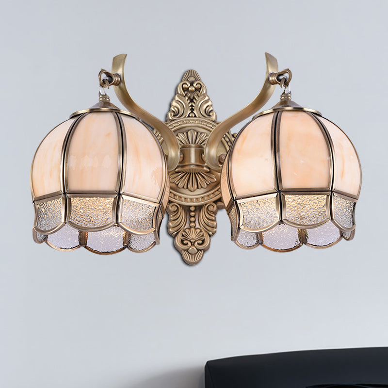 Globe Dining Room Sconce Light - Traditional Metal 2-Bulb Brass Wall Fixture