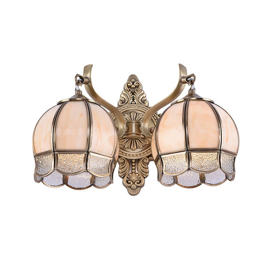 Globe Dining Room Sconce Light - Traditional Metal 2-Bulb Brass Wall Fixture