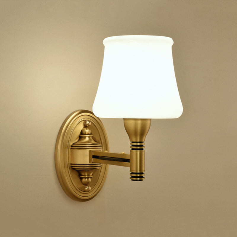 Vintage Brass Wall Sconce With Milk Glass Cone Shade For Bedroom 1 /