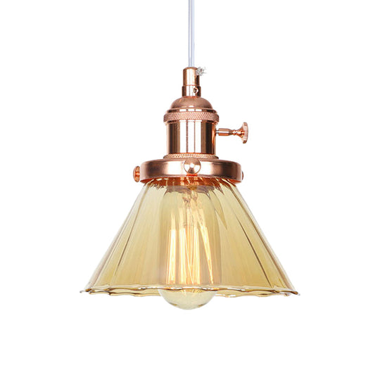 Height Adjustable Industrial Conic Hanging Lamp - Amber/Clear Glass 1-Light Pendant Lighting For