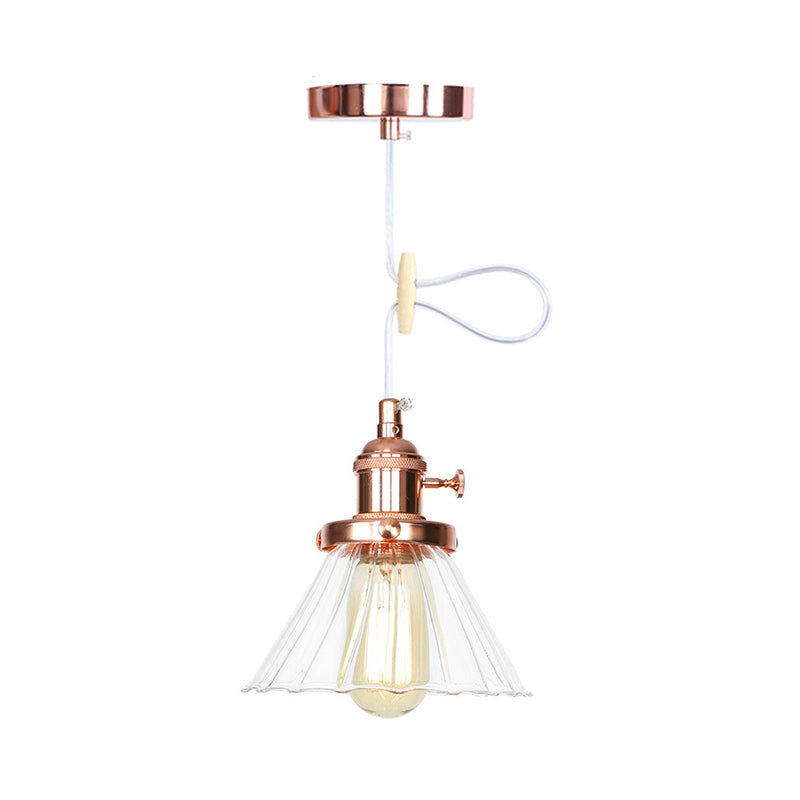 Height-Adjustable 1-Light Industrial Conic Pendant Lamp with Amber/Clear Glass for Coffee Shops - Available in Black, Bronze, and Brass