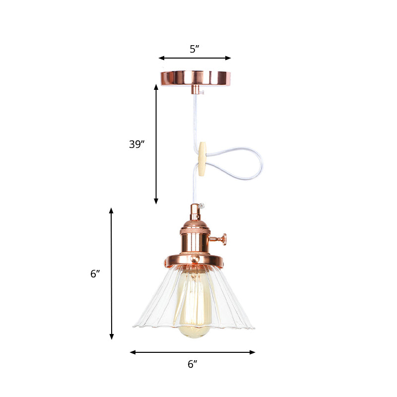 Height-Adjustable 1-Light Industrial Conic Pendant Lamp with Amber/Clear Glass for Coffee Shops - Available in Black, Bronze, and Brass