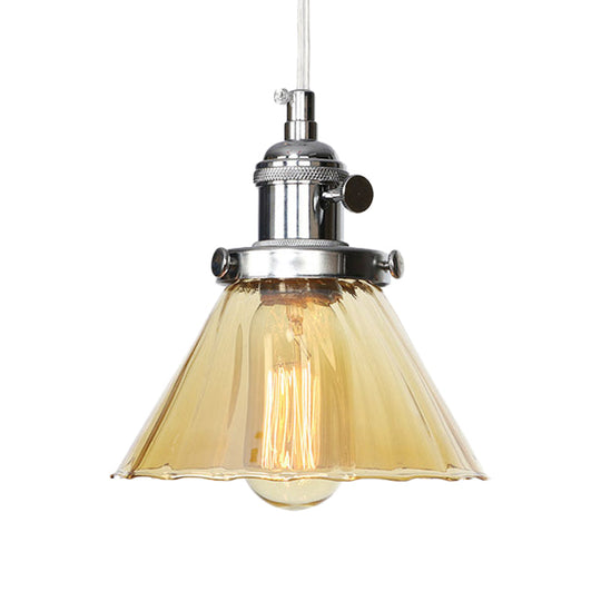 Height Adjustable Industrial Conic Hanging Lamp - Amber/Clear Glass 1-Light Pendant Lighting For