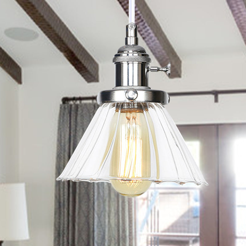 Height Adjustable Industrial Conic Hanging Lamp - Amber/Clear Glass 1-Light Pendant Lighting For