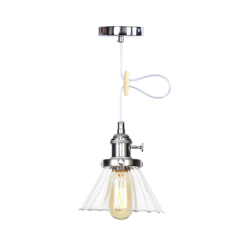 Height-Adjustable 1-Light Industrial Conic Pendant Lamp with Amber/Clear Glass for Coffee Shops - Available in Black, Bronze, and Brass