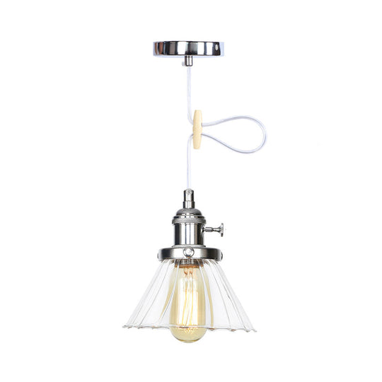 Height Adjustable Industrial Conic Hanging Lamp - Amber/Clear Glass 1-Light Pendant Lighting For