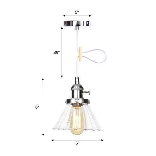 Height-Adjustable 1-Light Industrial Conic Pendant Lamp with Amber/Clear Glass for Coffee Shops - Available in Black, Bronze, and Brass