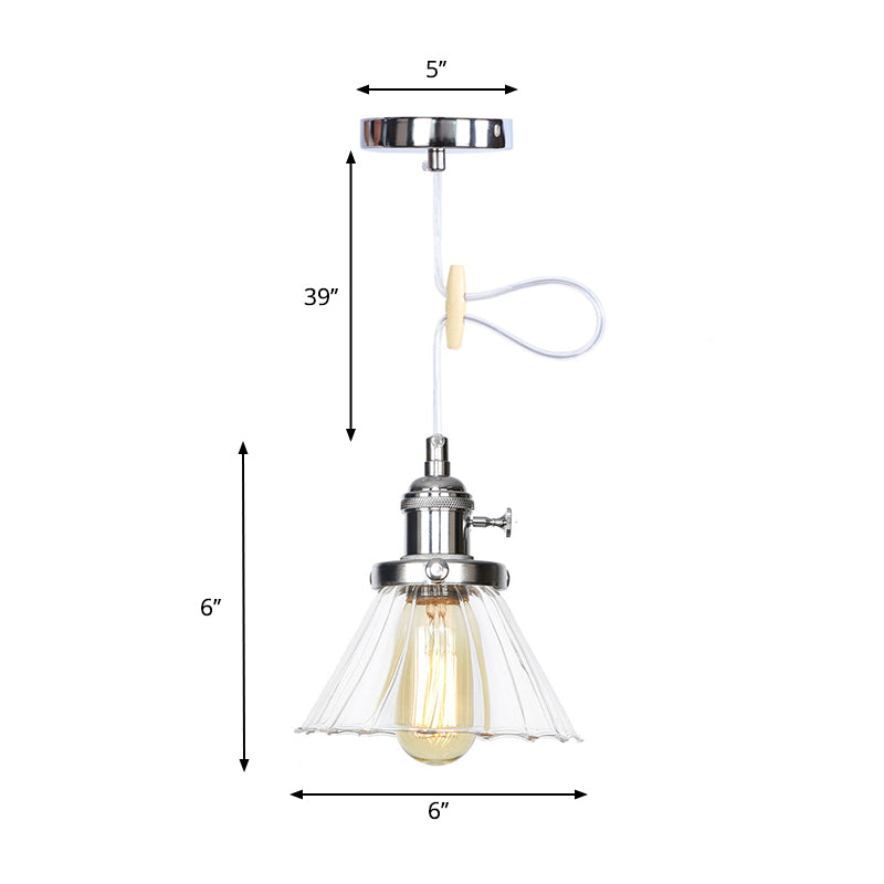 Height Adjustable Industrial Conic Hanging Lamp - Amber/Clear Glass 1-Light Pendant Lighting For