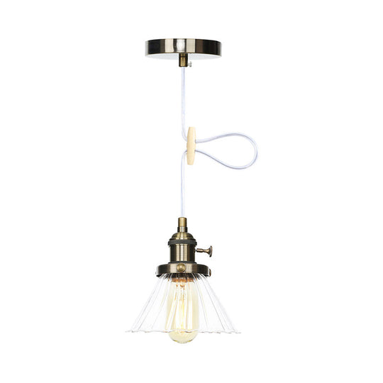 Height-Adjustable 1-Light Industrial Conic Pendant Lamp with Amber/Clear Glass for Coffee Shops - Available in Black, Bronze, and Brass