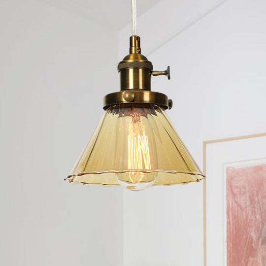 Height Adjustable Industrial Conic Hanging Lamp - Amber/Clear Glass 1-Light Pendant Lighting For