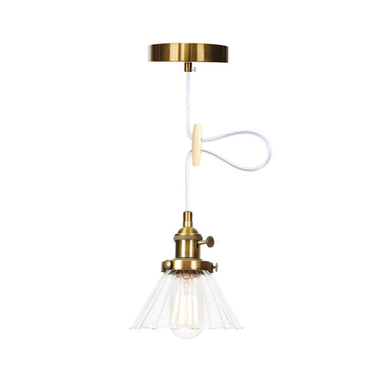 Height-Adjustable 1-Light Industrial Conic Pendant Lamp with Amber/Clear Glass for Coffee Shops - Available in Black, Bronze, and Brass