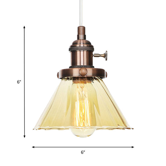 Height Adjustable Industrial Conic Hanging Lamp - Amber/Clear Glass 1-Light Pendant Lighting For