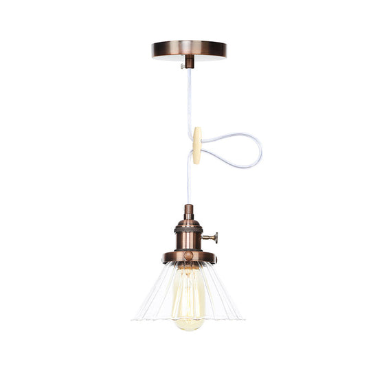 Height-Adjustable 1-Light Industrial Conic Pendant Lamp with Amber/Clear Glass for Coffee Shops - Available in Black, Bronze, and Brass