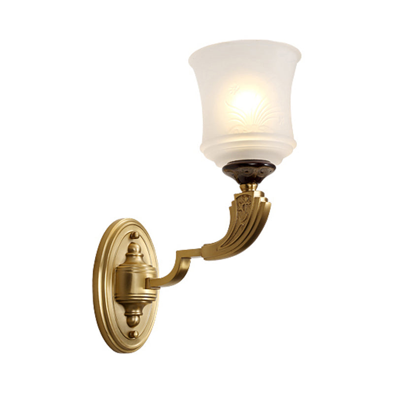 Lodge Style Bell Wall Sconce: 1/2-Light Opal Glass Fixture In Brass For Living Room