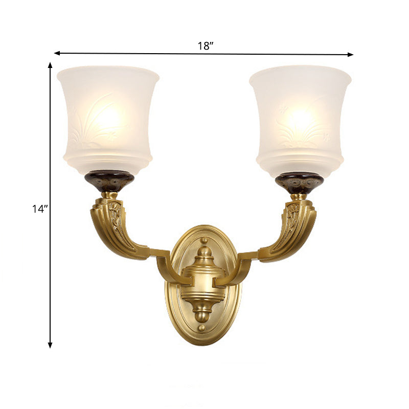 Lodge Style Bell Wall Sconce: 1/2-Light Opal Glass Fixture In Brass For Living Room