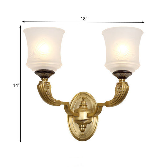 Lodge Style Bell Wall Sconce: 1/2-Light Opal Glass Fixture In Brass For Living Room