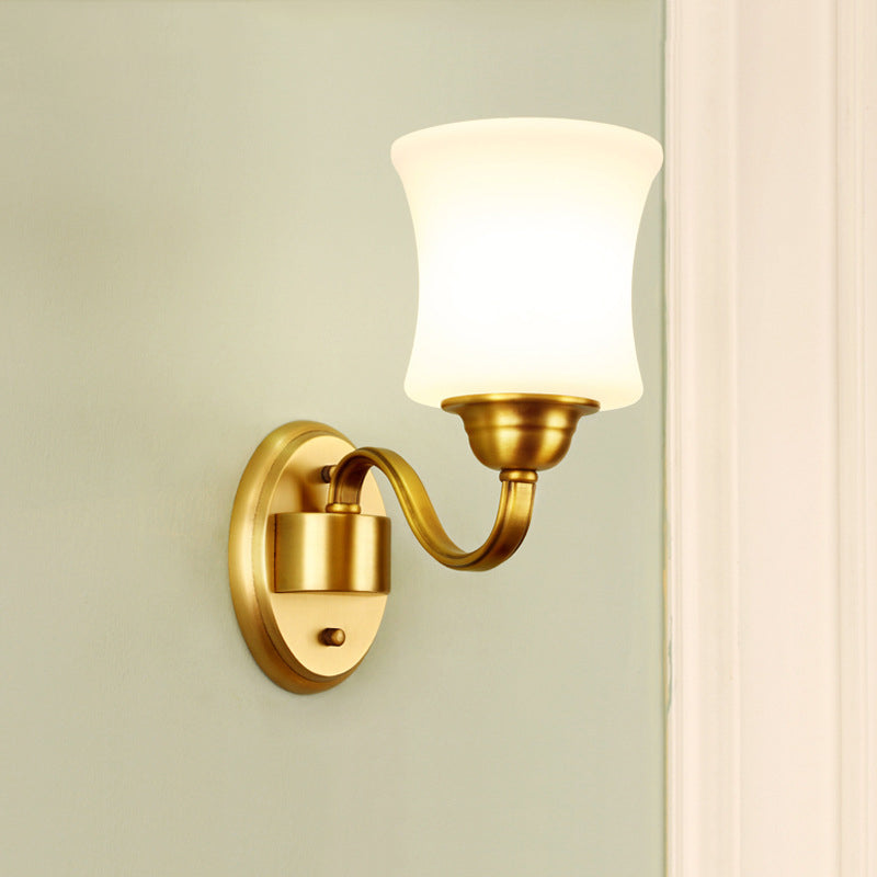 Traditional Wall Lamp With Milky Glass Cylinder Shade And Brass Finish 1 /