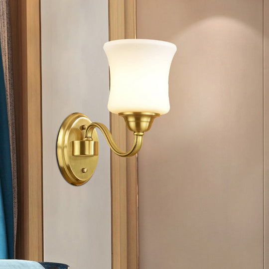 Traditional Wall Lamp With Milky Glass Cylinder Shade And Brass Finish