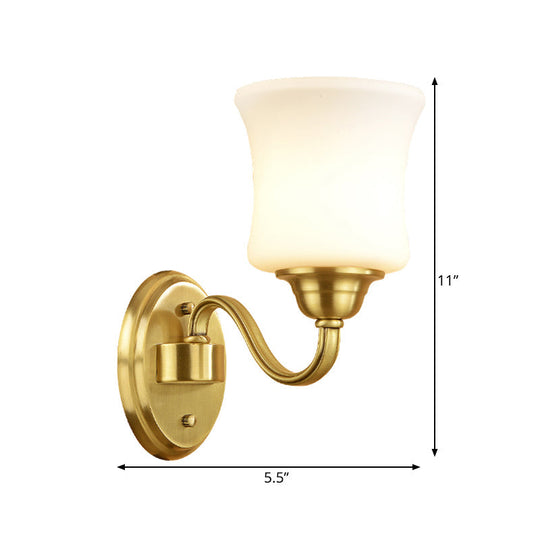 Traditional Wall Lamp With Milky Glass Cylinder Shade And Brass Finish