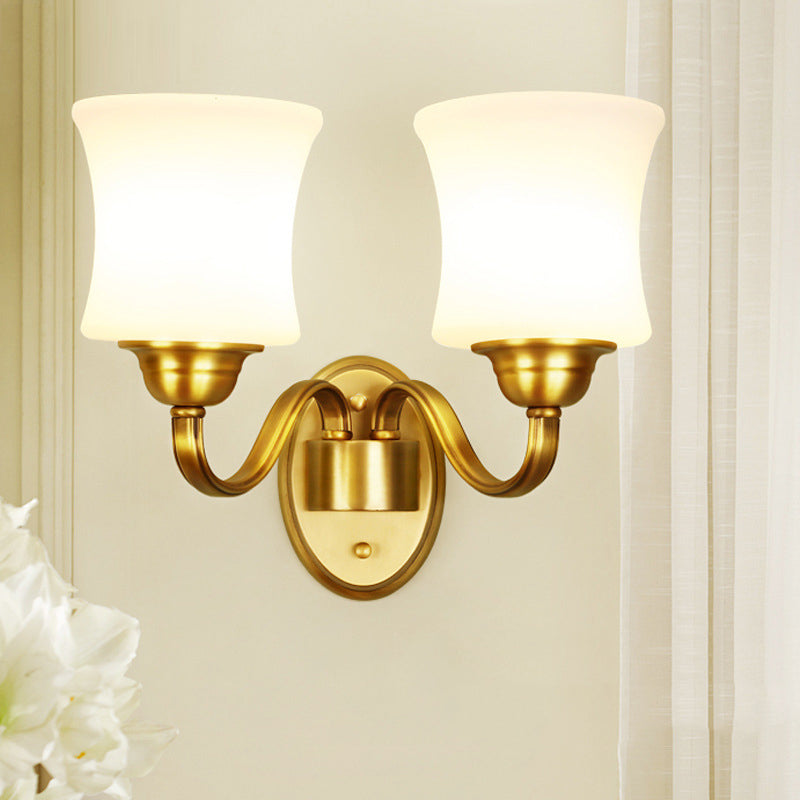 Traditional Wall Lamp With Milky Glass Cylinder Shade And Brass Finish 2 /