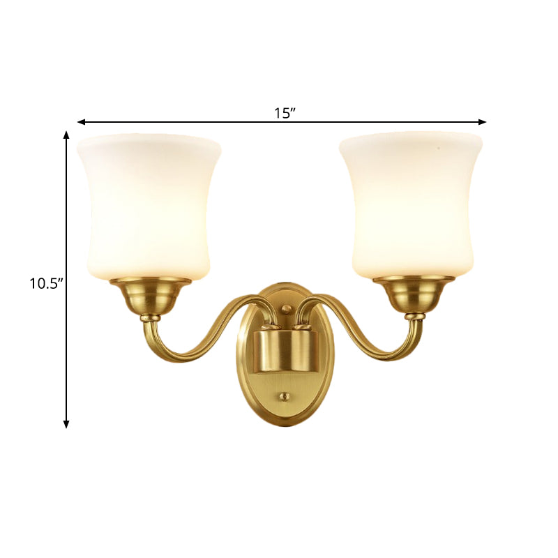 Traditional Wall Lamp With Milky Glass Cylinder Shade And Brass Finish